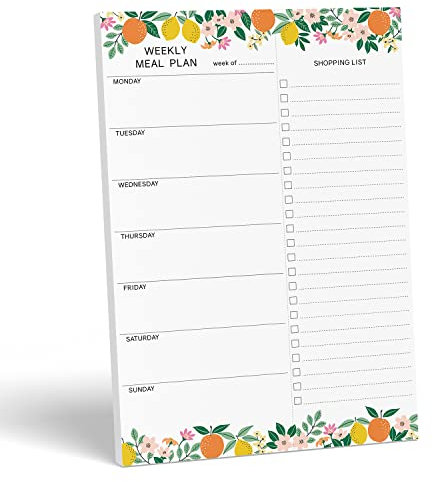 Sweetzer & Orange Fruity Weekly Meal Planner and Grocery List Magnetic Notepad. 7x10” Meal Planning Pad with Tear Off Shopping List. Plan Weekly Menu Food for Weight Loss or Dinner List for Family!