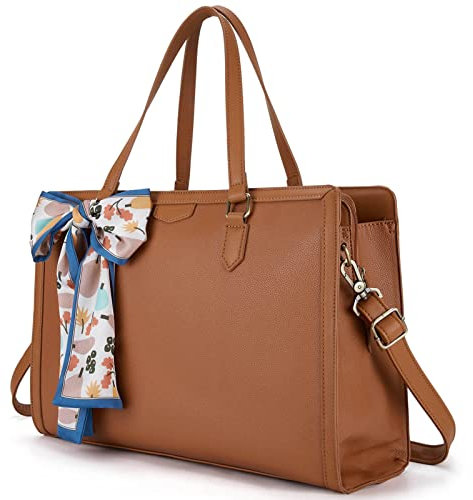 Missnine Laptop Handtasche Laptoptasche 15,6 Zoll Lehrertasche Damen Aktentasche Shopper Groß Arbeitstasche Tote Bag Businesstasche mit 3 Fächern für Büro Schule, Braun