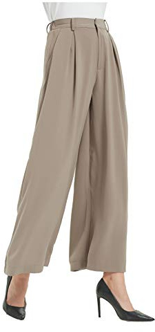 Tronjori Women High Waist Casual Wide Leg Long Palazzo Pants Trousers Regular Size(S, Mocha Short)