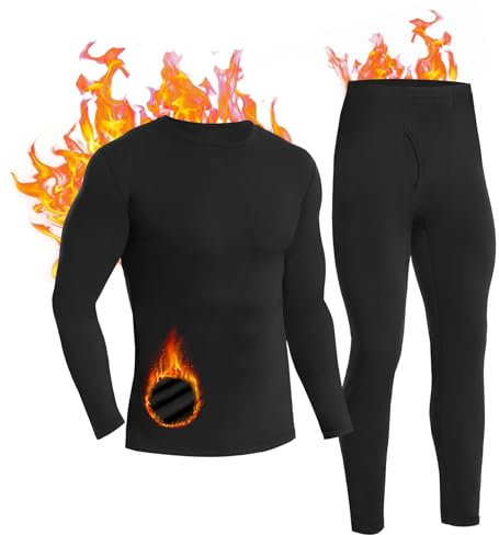 SIHOHAN Thermounterwäsche Herren Set, Funktionsunterwäsche, Skiunterwäsche, Thermo Unterwäsche Männer Winter mit Innenfleece (Schwarz, 2XL)