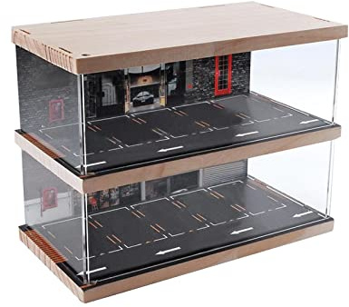 Perfeclan 1/64 Kit di modellismo Diorama Acrilico Parcheggio, macchinine per Bambini, Vetrina Diecast Car Garage Contenitore Antipolvere, Doppio Ponte
