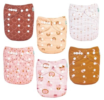 ALVABABY Baby Cloth Diaper 6 Pack with 12 Inserts One Size Cloth Diaper Covers Adjustable Washable Reusable for Baby Girls and Boys