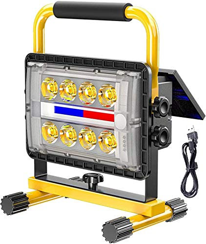 Spot Lighting LED Work Light Solar Spotlight 200W, Battery Construction Floodlight 3500K Warm Light, USB Rechargeable Work Lamp with 4 Light Modes, 20800Mah Power Bank, Outdoor Floodlight fo