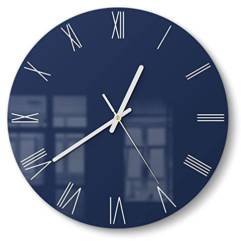 DEQORI Glasuhr | rund Ø 30 cm | Unifarben - Dunkelblau | ausgefallene leise Design Uhr aus Glas | Wanduhr für Wohnzimmer & Küche | Moderne Hingucker Uhr für die Wand