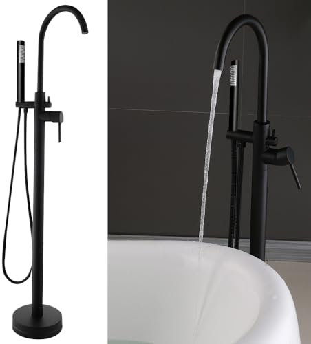 Shiyinge Grifo de ducha independiente para bañera, grifo de mano, grifo de bañera, grifo de pie, con juego independiente, color negro