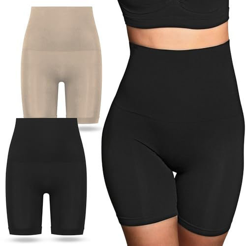 SUPLYMAR Pack de 2 Fajas Reductoras Mujer, Moldeadora de Cintura Alta Invisible, Sin Costuras Shapewear. Faja Reductora Mujer Adelgazante Transpirable, Control de Abdomen y Moldeador de Glúteos. (S)