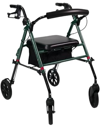 DMEone - Rollator Standard - Anthrazit grün - faltbar und leicht mit Sitz - Aluminiumgestell - Nylontasche