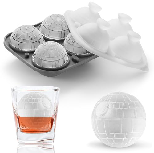 Nax Caki 3D Death Star Ice Cube Molds, Large Silicone Fun Shapes Bourbon Gifts for Men Fandom, Whiskey Ice Cube Mold for Cocktails,Brandy, Whiskey Gifts for Men Nerds & Geeks