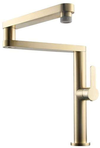 Tecmolog Brushed Gold Pot Filler Faucet Deck Mount Brass Single Handle Commercial Kitchen Mixer Tap with 2-Flow Aerator, BJ21227
