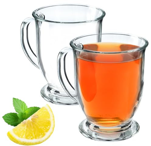 KADAX Tazas de Café de Cristal 460ml, Vasos de Vidrio Transparente con Asa, Ideales para Bebidas Calientes como Té, Infusiones, Capuchino y Más (Juego de 2)