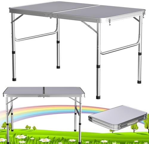Lucn 3ft Pop-Up Folding Table Camping Table Garden Catering Trestle Table Outdoor Indoor Camping Kitchen Work Top Table for BBQ Picnic Party Dinner 3ft x 2ft Adjustable 2-Height 1.2/2.2ft