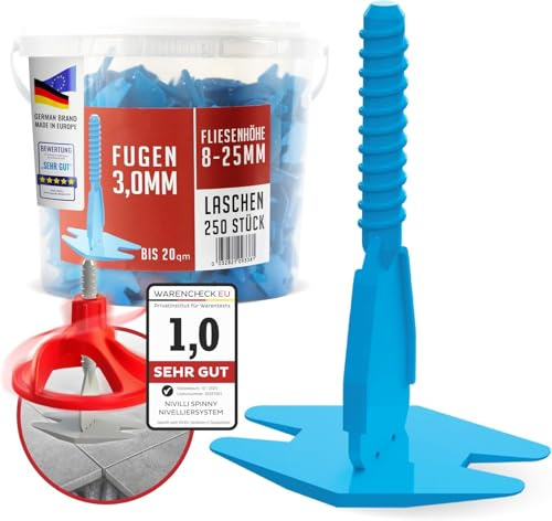 Nivilli SPINNY - 250 Stück Zuglaschen/Gewindelaschen - Fugenbreite 3mm - Materialdicke 8-25mm - Profi Nivelliersystem. Verlegehilfe für Fliesen & Naturstein