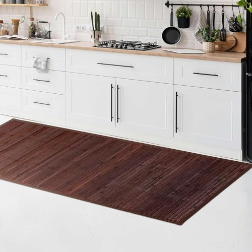 CosìCasa Alfombra de bambú para cocina, de madera ecológica, antideslizante, lavable con elegante borde, perfecta como alfombra de baño o cocina (50 x 200 cm, marrón oscuro)