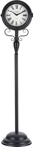Stagecaptain BHU-11926 BK Orologio Da Stazione Su Piedistallo - Orologio Da Terra Per Interni E Aree Esterne Coperte - Doppia Faccia - Struttura In Metallo Retrò - Diametro Quadrante: 18 cm - Nero
