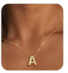 Gold Bubble Letter Initial Necklace fo Women Teen Girls Gift Trendy Stuff A