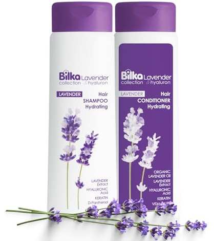 Bilka Collection Lavendel & Hyaluron Shampoo och balsam, set fuktgivande och regenererande med lavendelextrakt – för starkt hår och frisk hårbotten (2 x 400 ml)
