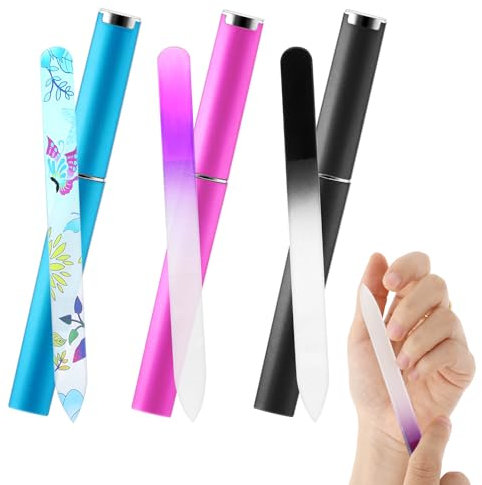 Grevosea 3 Pack Glass Nail File with Case, Crystal Fingernail Files Double Sided Nail Files for Natural Nails rofessional Manicure Nail Care Finger Nail Files for Women Stocking Stuffers Gifts