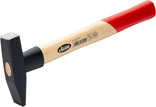 ViGOR Marteau de serrurier V2662-300 - Tête de marteau 300 g - Manche en bois d'hickory avec protection contre les chocs en caoutchouc - Longueur : 300 mm - Pour un travail puissant et précis