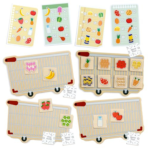 Nene Toys Meine Einkaufsliste – Lernspiel für Kinder zum Zählen, Zuordnen & Merken ab 3 Jahren – Montessori Memospiel aus Holz mit Magneten – Brettspiel Geschenk 3 4 5 6 7 Jahre für Jungen & Mädchen