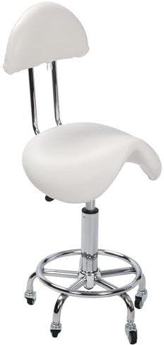 REDCAMP Tabouret à roulettes avec support dorsal, ergonomique, réglable, blanc
