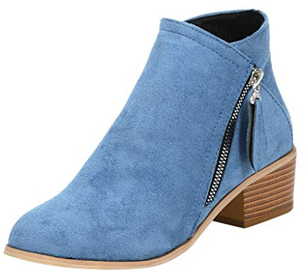 2026 Botines Mujer Moda Mujer Sólido Coser Cremallera Gruesa Tobillo Botas Cortas, azul, 38 EU