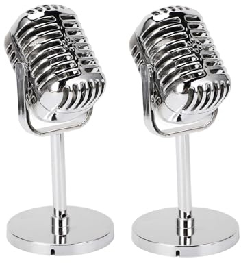 Lot de 2 accessoires de microphone rétro avec modèle de support, faux microphone en plastique pour jeu de rôle de fête, décoration de table de scène