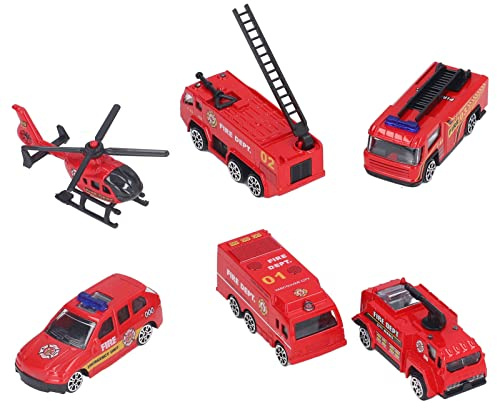 Almeigrity 6 pezzi camion dei pompieri giocattolo portatile mini lega modello di camion dei pompieri giocattolo educativo per bambini auto regalo di compleanno