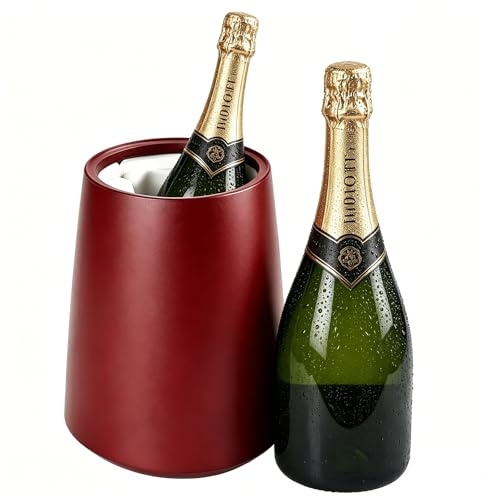 Vinkylare i rostfritt stål med dubbla väggar med 2 kylklampar, dubbelväggig dryckeskylare, vinkylare, kylskåpsset, kylmanschetter för vitt vin och rosé (röd)