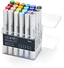 COPIC Sketch Set « Manga Illustrations », 24 pièces dans un présentoir acrylique, Twin Marker avec une pointe moyenne et une pointe brush
