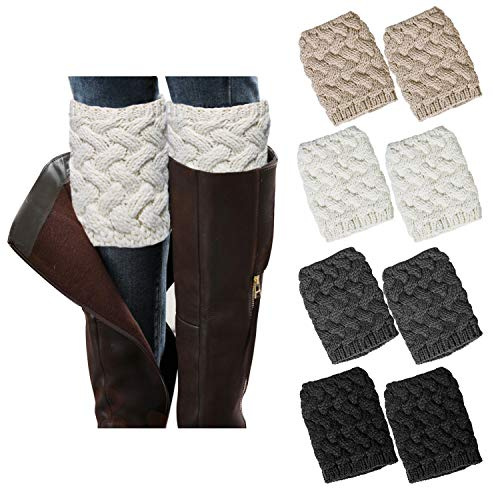 Loritta Womens Boot Socks Winter Warm Crochet Knitted Boot Cuffs Topper Socks Short Leg Warmers Gifts,A-style 01(4 pairs)