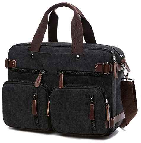 CROCOD Mochila convertible para laptop de 17.3 pulgadas, bolsa de mensajero para hombres/mujeres, Black, 17.3 inch