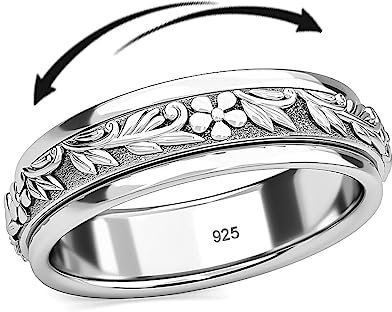 Fidget Ring Women 925 Sterling Silver Rings for Women - Moon Star Anxiety Rings for Women Platinum Plated - Spinner Ring Stress Relief Wedding Band Jewelry Birthday Christmas Gifts