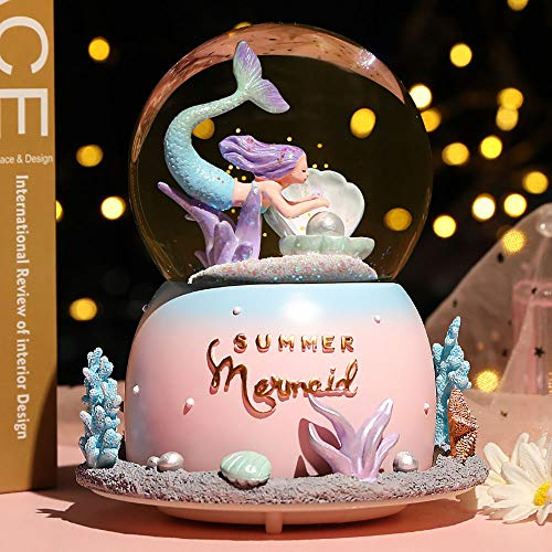 YONGYAN Mermaid Musical Snow Globes Water Globe Shell Pearl Base Winter Glitter Art Crystal Ball