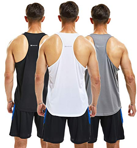 frueo 3 Pack Mens Running Tank Top Quick Dry Y-Back Shirts 20418 BGW L