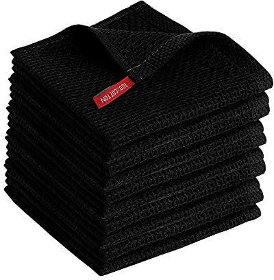 SFTXEY Geschirrtücher 100% Baumwolle (10er Set) 30 x 30 cm Weiche Handtücher Saugfähige Lappen Reinigung Küchentücher, Schwarz
