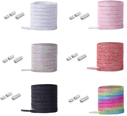 beifon 6 Paires Lacets Élastiques avec Fermoir en métal Lacets Élastiques Sans Cravate Lacets de Verrouillage Métal Lacets Bouton Métal Lacets de Chaussures de Remplacement pour Baskets (Style F)