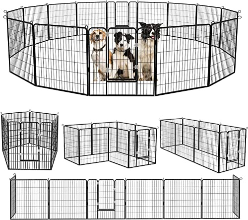 OFIKA Heavy Duty Metal Dog Playpen for Medium/Small Animals, 16 Panels 40”Height x 27 Width, Dog Fence Exercise Pen with Doors, Pet Puppy Outdoor Playpen Pen for Outdoor, Indoor, RV, Camping, Yard