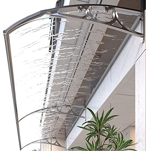 Aluminium Front Door Canopy Window Awning Outdoor Polycarbonate Solid Sheet,Soundproofing Door Awning Porch Awning,Transparent Board + Silver Grey Bracket,Rain Shelter (60x80cm/24x31)