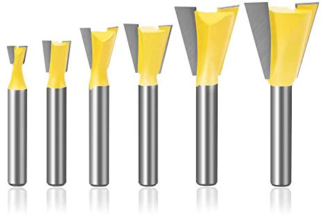 Gasea 6pcs Dovetail Joint Router Bit Set, 1/4 Inch Shank Half-Blind & Through Woodworking Milling Cutter Tools 1/4 1/2 7/16 3/4 7/8