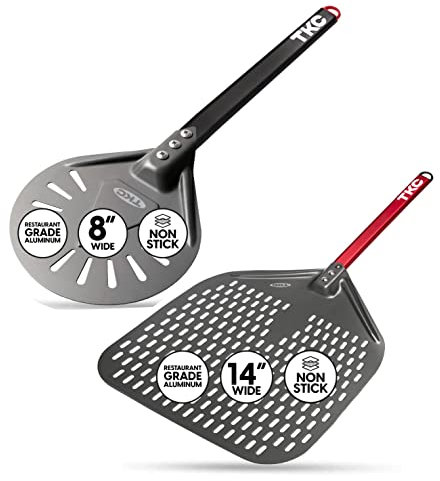 TKC Perforated Pizza Peel Bundle with 14 Inch XL Peel and 8 inch Pizza Turning Peel - Commercial Grade Pizza Spatula - Fits all 16 inch Pizza Ovens
