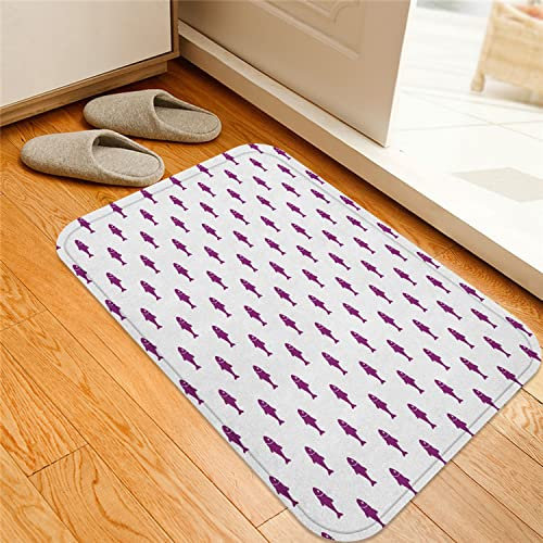 ESVET Badematte rutschfest Teppich,Ozean handgezeichnet nautisch skizzenhaft Sea Life Fisch Wale Delfine Kunstwerk Pflaume weiß,Badezimmer Set Matte rutschfest WC-Vorleger 40 x 60 cm