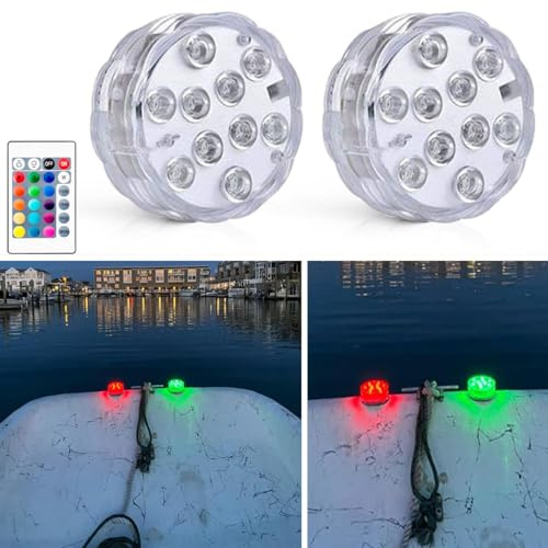 Seaponer Boat Lights Wireless Battery Operated, Navigation Lights for Deck Light Courtesy Interior Lights, for Fishing Kayak Duck Jon Bass Boat, RGB Multi Color Remote Controlled, 2pcs