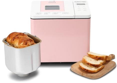 Swiss Pro+ Brotmaschine elektrisch - Mit diesem Brotbackautomaten auch glutenfreies Brot backen - Brotmaschine mit 19 Funktionen - Brot frisch - 550W - Rosa