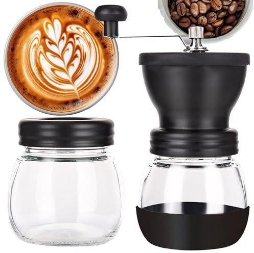 Retoo Macinacaffè manuale in ceramica, macinacaffè grossolano e fine, in acciaio inox, per la casa, l'ufficio, contenitore nero