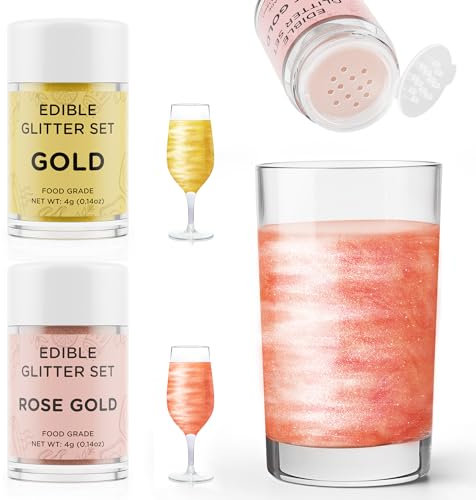 Poudres Comestibles pour Boissons Or & Or Rose, Waysroma 2 Couleurs Paillette Comestible Cocktail Paillette Alimentaire Comestible pour Gâteau, Vin Mousseux, Pâques Champagne (4g/bouteille)