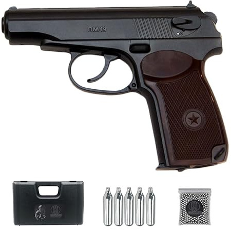 Pistola Borner PM49 blowback CO2 (4,5mm) | Pistola de Aire comprimido (Bolas de Acero) Calibre 4,5mm + 500bb's + 5co2 + maletín .Sistema Blowback