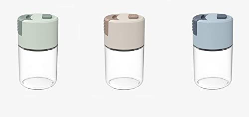 GANDUNQI Salt and Pepper Shaker Set Of 3, Measuring Salt Shaker,Transparent Bottle, Pink and Blue Quantitative salt shaker,Moisture-Proof Salt Shaker