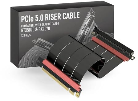 LINKUP - AVA5 PCIE 5.0 Riser-Kabel | RTX5090 RX9070 GPU Bereit | x16 128GB/s Geschwindigkeit | PCIe 4.0 & WRX80/WRX90E Kompatibel | Gerade, Schwarz 30cm (Gesamtlänge 34cm)
