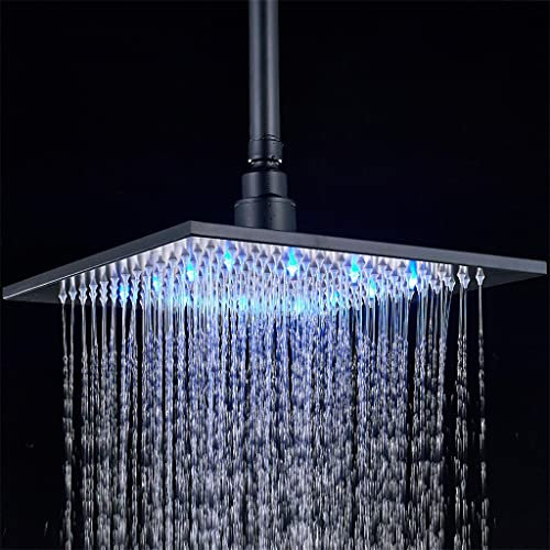 (en:LED 16 Rainfall ShowerHead Stainless Steel Square Color Changing Lights Showerhead (Size : C))