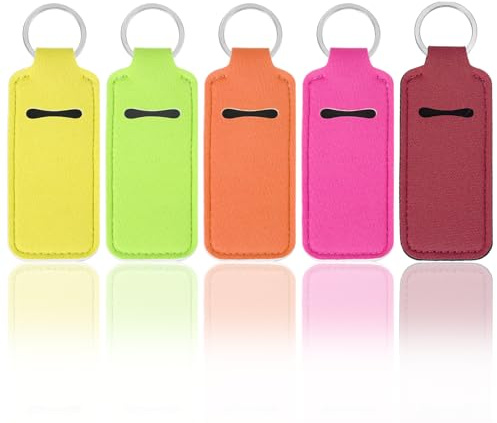 Teaaha 5PCS Lipstick Holder Key Chain Cute Lip Balm Holders Keyring Clip on Lipstick and Lip Gloss Keychain Sleeve Holder, Stocking Stuffers for Women(Burgundy Red/Purple/Orange/Yellow/Green)